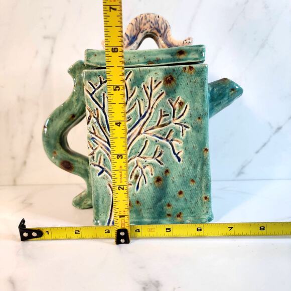 Handcrafted Studio Pottery Teapot–Signed Ceramic Engraved Tree & Building Design - Picture 9 of 9
